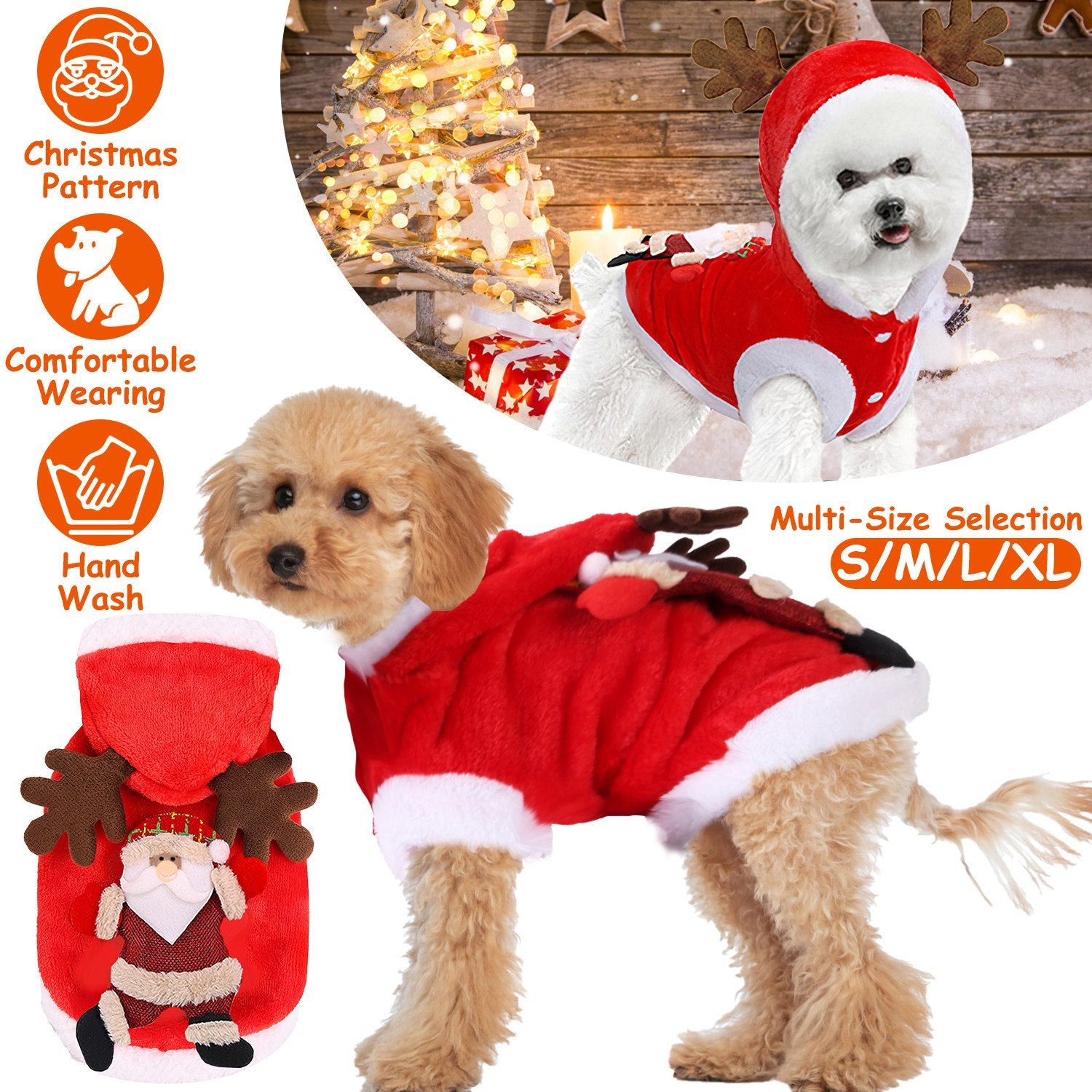 Pet Christmas Clothes Santa Claus Reindeer Antlers Costume Winter Outfit New Year Coat For Small Medium Dogs Cats