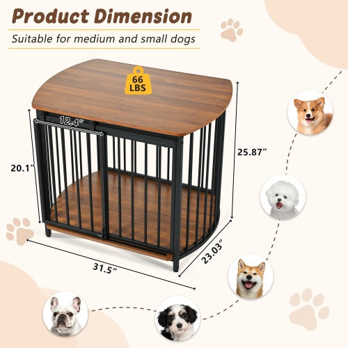 Furniture Style Dog Crate For Small And Medium Dogs, Wooden Cage Indoor Kennel Furniture, Modern Dog Crate End Table With Double-Doors