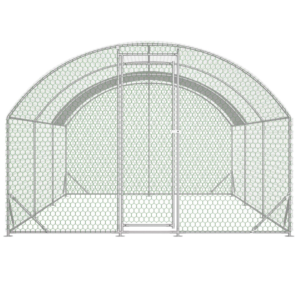 Large Chicken Coop Metal Chicken Run With Waterproof And Anti-UV Cover, Dome Shaped Walk-in Fence Cage Hen House For Outdoor And Yard Farm, 9.84 X 19.68 X 6.56 Ft