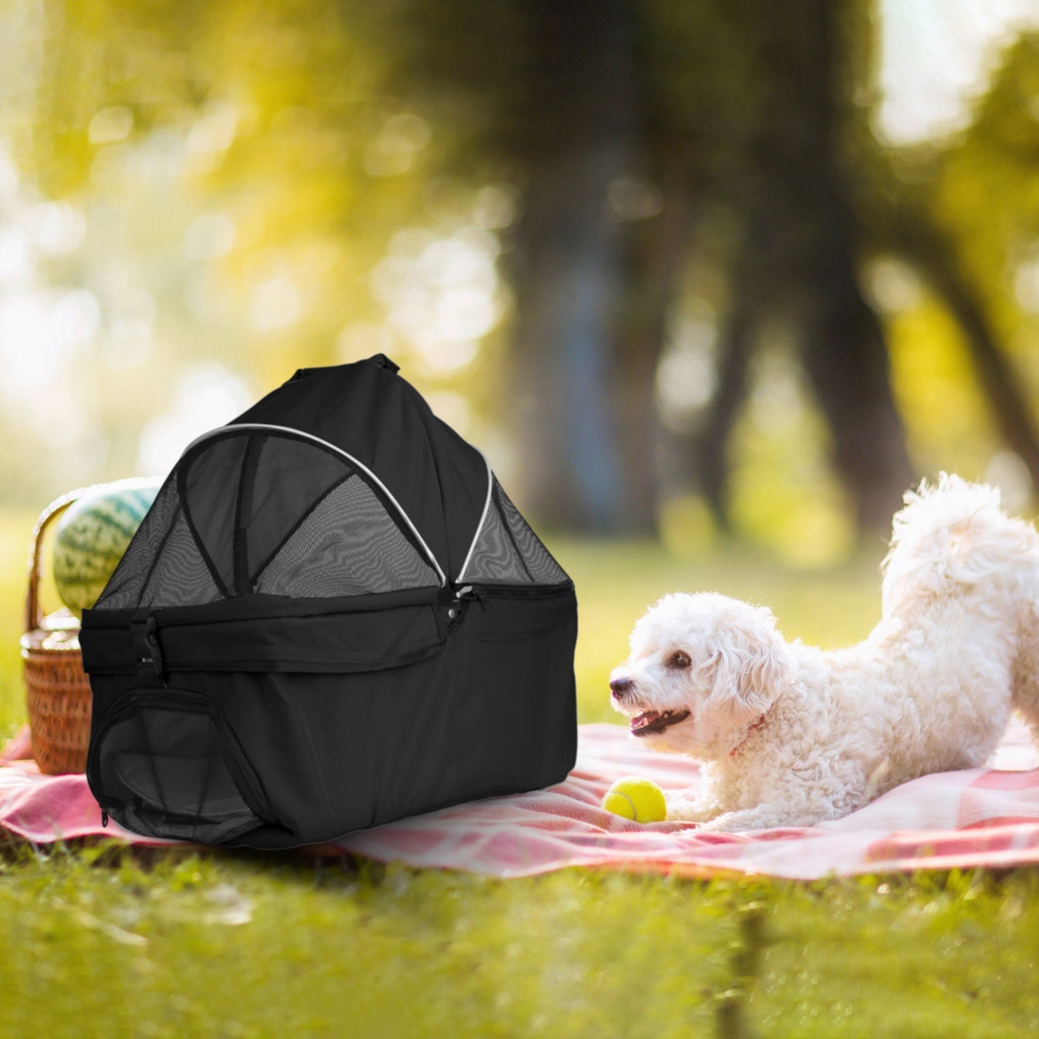 1Pc 4-Wheels Pet Stroller Foldable Carrier Strolling Cart Travel Jogger Pet Stroller With Removable Liner Storage Basket For Dog Cat