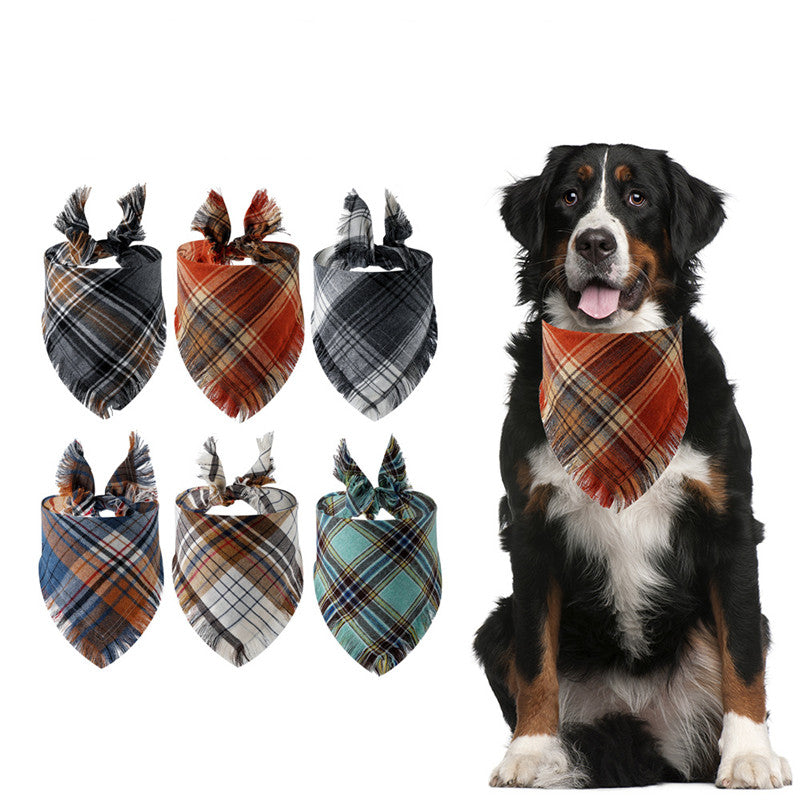 Plaid Tassel Triangle Dog Scarf