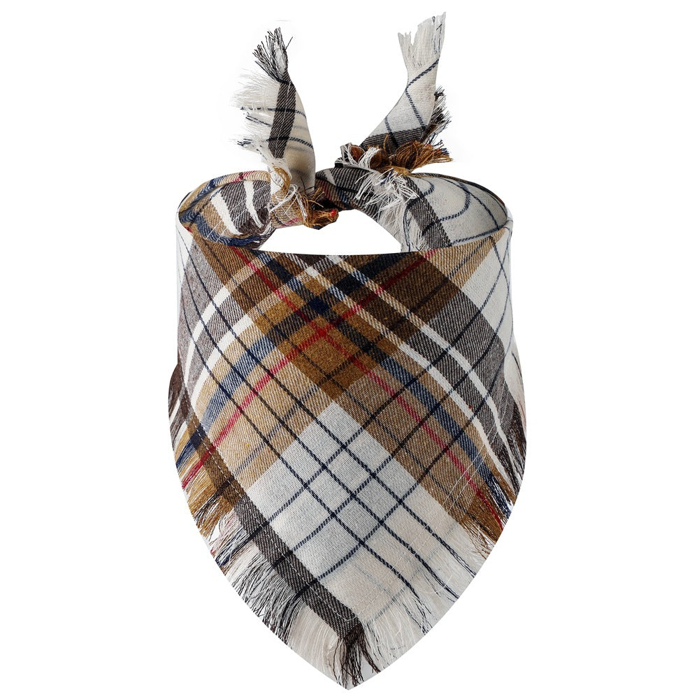 Plaid Tassel Triangle Dog Scarf