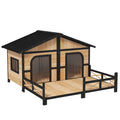 59x64x39 Large Elevated Wooden Dog House Weatherproof Rustic Log Cabin Style
