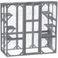 Large Wooden Catio Outdoor With 6 Jumping Platforms Weatherproof Roof
