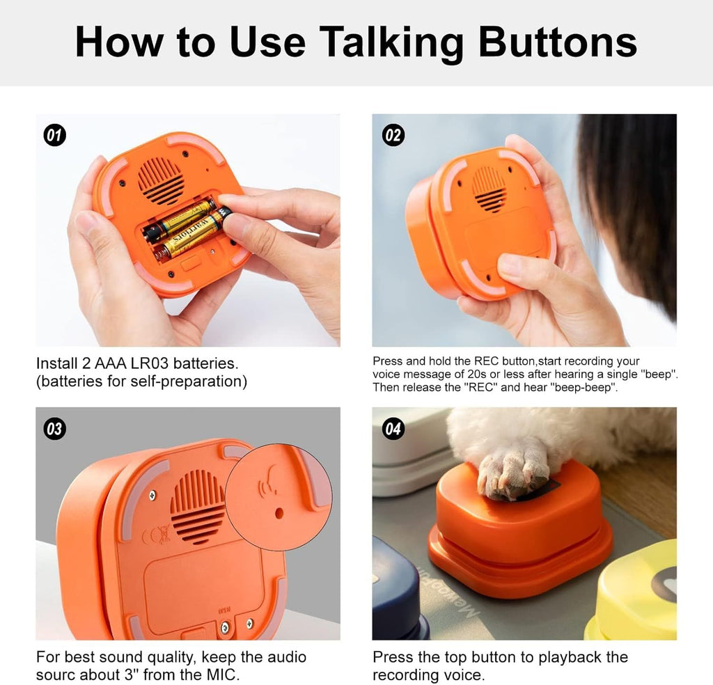 Dog Talking Buttons Set - 3 Record-able Communication Buttons With