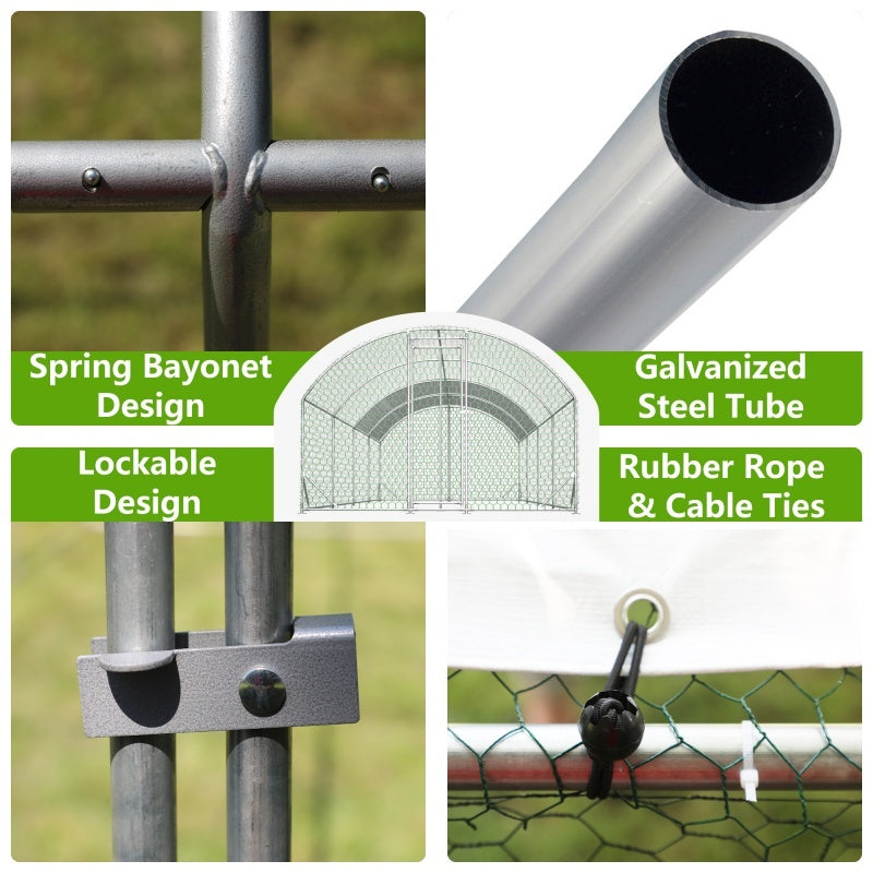 26'x9'x6'Large Metal Chicken Coop,Walk-in Poultry Cage,Chicken Run With Waterproof Cover,Outdoor Backyard Farm,Chicken Rabbits Duck Run Pen,Easy To Assemble And Clean