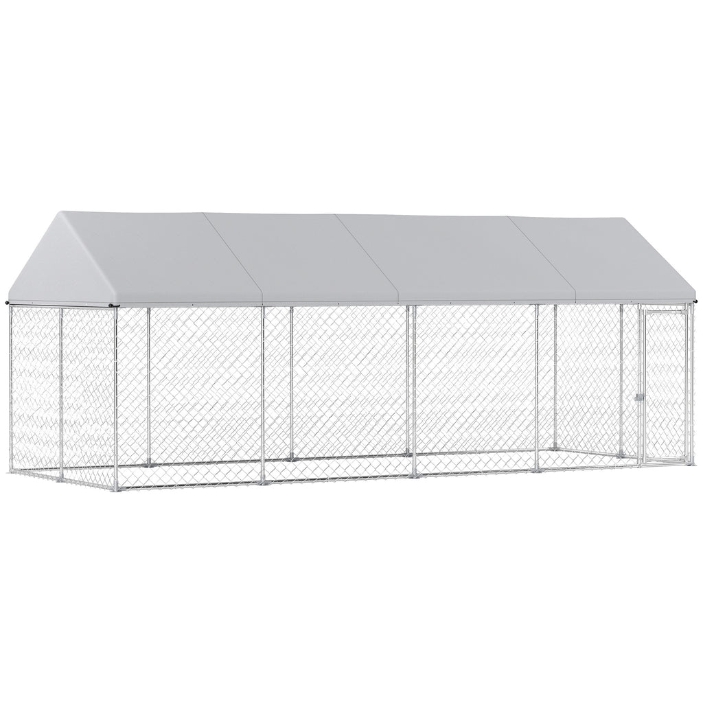 Heavy Duty Outdoor Dog Kennel With Waterproof Roof, Secure Latch, Chain Link Dog Run For Backyard, 19.7 X 7.5 X 7.9
