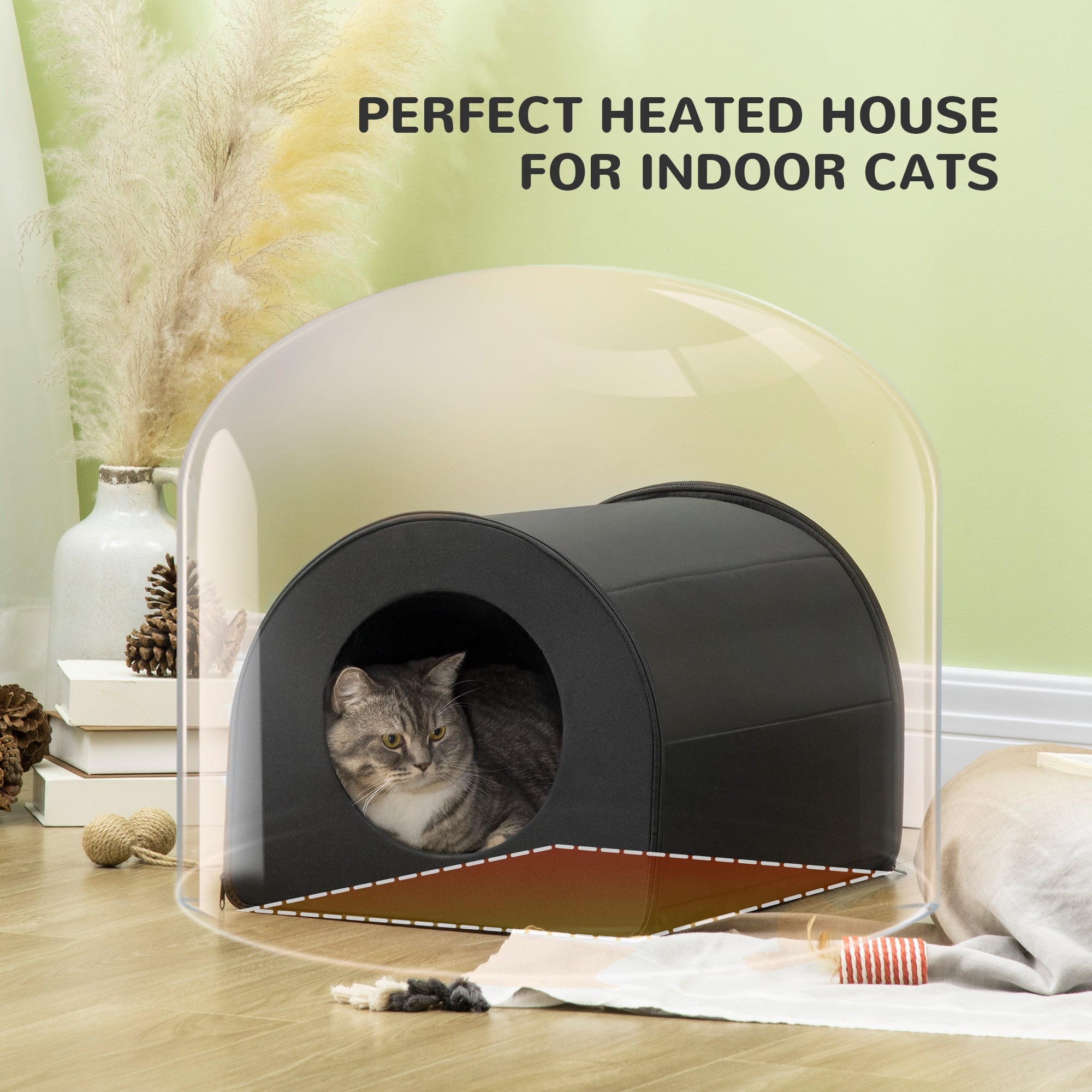Winter Portable Heated Double Wide Water-Resistant Indoor Outdoor Cat Houses For Multiple Cats - Black